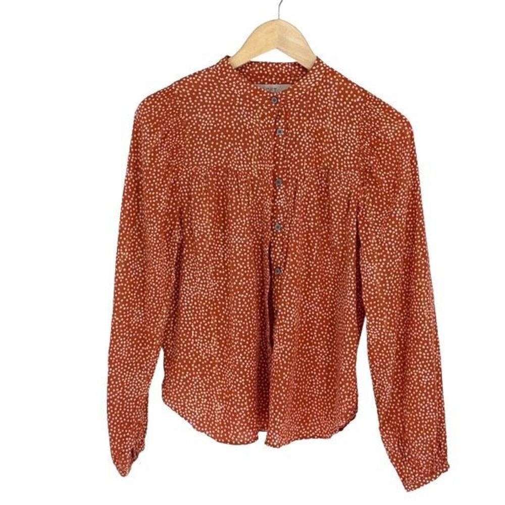 LOFT Womens Long Sleeve Polka Dot Tunic Blouse Orange White Size XS